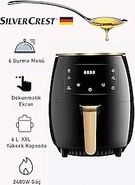 RİOMİ Airfryer Yağsız Fritöz Xxl 6 Litre Dijital Ekran Dokunmatik Siyah Airfryer Yağsız Hava Fritözü RM-0102