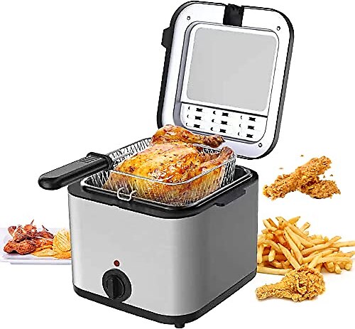 2.5L Elektrikli Fritöz Ev Küçük 1000W Yüksek Güç Çok Fonksiyonlu Paslanmaz Çelik Fritöz Kebap Patates Kızartması Makinesi
