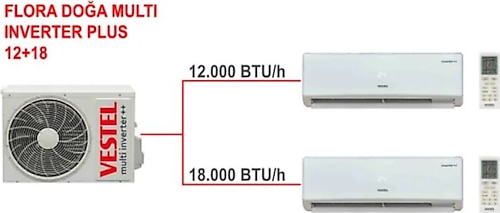 Vestel Flora 1 Dış + 2 İç Ünite (12+18) Duvar Tipi Multi Inverter Klima