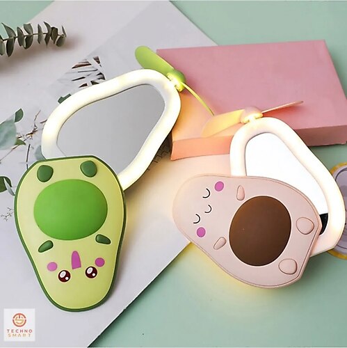 TechnoSmart Led Işıklı Makyaj Aynası Mini El Fanı Usb Şarjlı Avakado Figürlü Fonksiyonel Vantilatör